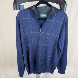 Bobby Jones Signature Collection Quarter Zip Merino Wool Sweater Medium Blue